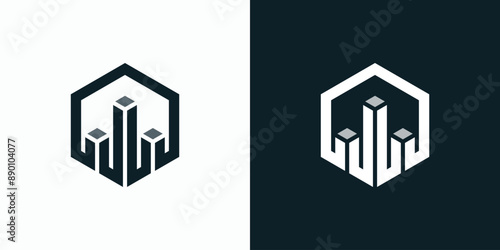 Vector logo design of geometric hexagon shape growth graph with three-dimensional effect modern, simple, clean and abstract style.