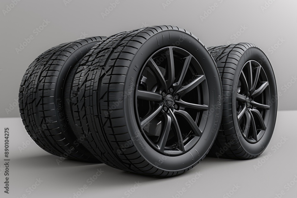 Set of four black alloy wheels with tires Set of four black alloy wheels with tires
