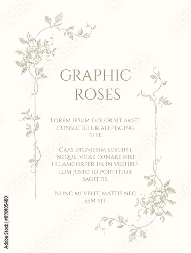 Floral  frame. Graphic roses. Design page.