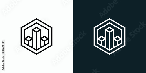 Vector logo design of geometric hexagon shape growth graph with three-dimensional effect modern, simple, clean and abstract style.