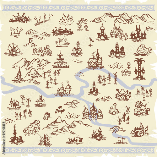 Line art draw simple icon fantasy middle ages map maker 4