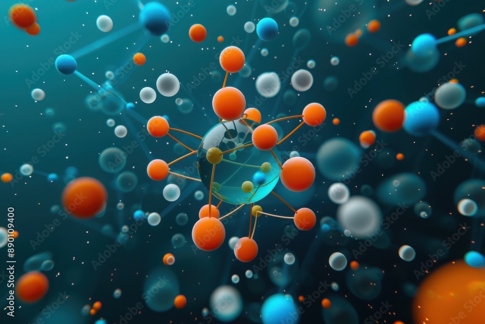 Colorful abstract molecular structure in 3D. Science, chemistry, and nanotechnology concept illustration with floating atoms and molecules. Colorful abstract molecular structure in 3D. Science, chemistry, and nanotechnology concept illustration with floating atoms and molecules.