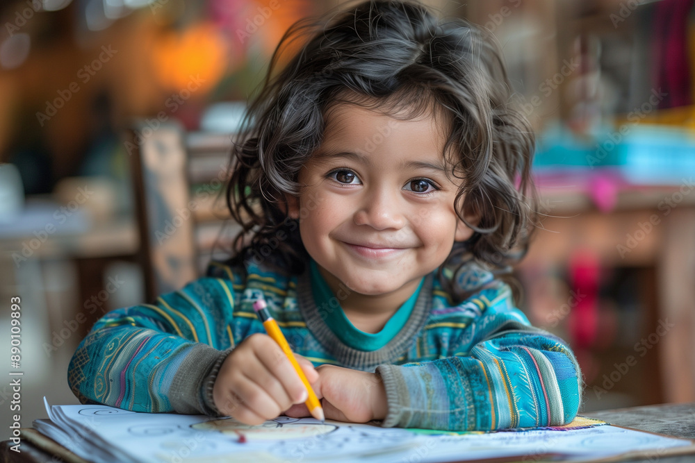 Gentle Smile of a Dedicated Young Scholar, Homework Time: A Moment of Quiet Reflection, Nurturing Young Minds Through Patient Study Gentle Smile of a Dedicated Young Scholar, Homework Time: A Moment of Quiet Reflection, Nurturing Young Minds Through Patient Study