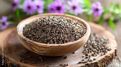 Silybum marianum herb seeds, commonly used for liver health ailments.  photo