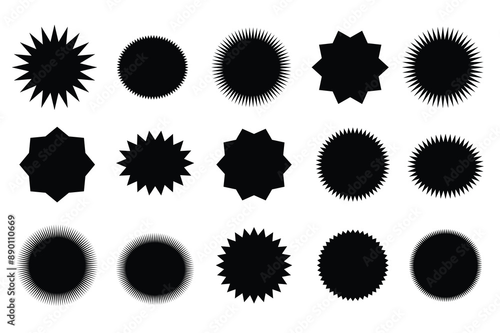 Fototapeta premium Collection of trendy retro Red, black stars shapes. Sunburst design elements set. Bursting rays clip art. Red sparkles. Best for sale sticker, price label, quality sign. Isolated on white. 