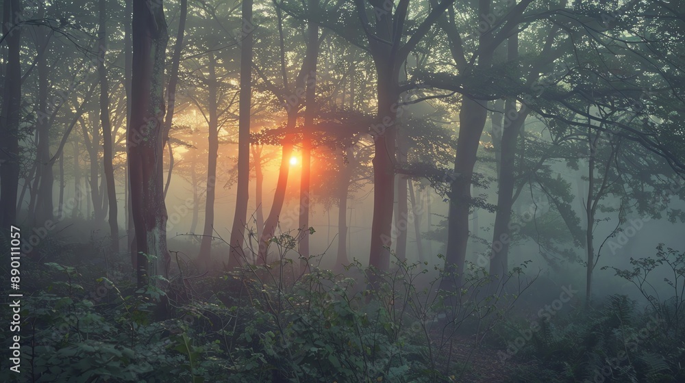 dense forest with sunset light dense forest with sunset light