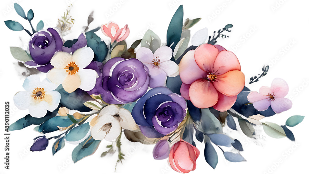 Fototapeta premium Copy space spring watercolor texture flowers and leaves 