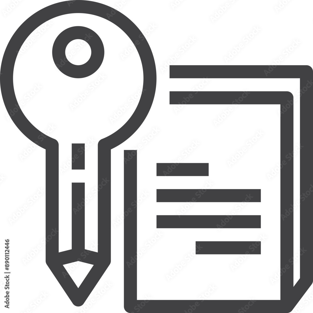 Simple vector book and key outline icon on white background Simple vector book and key outline icon on white background