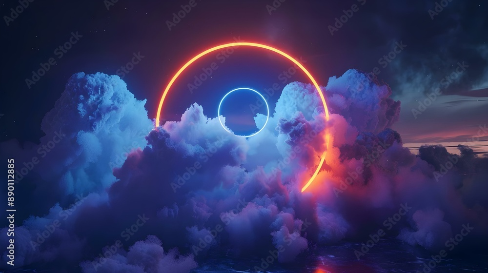 3D render of abstract neon illuminated cloud 3D render of abstract neon illuminated cloud