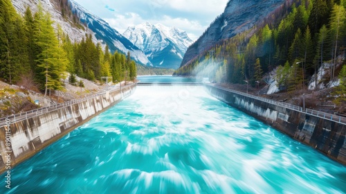 Hydro turbine generating power in a mountain stream, renewable and efficient.