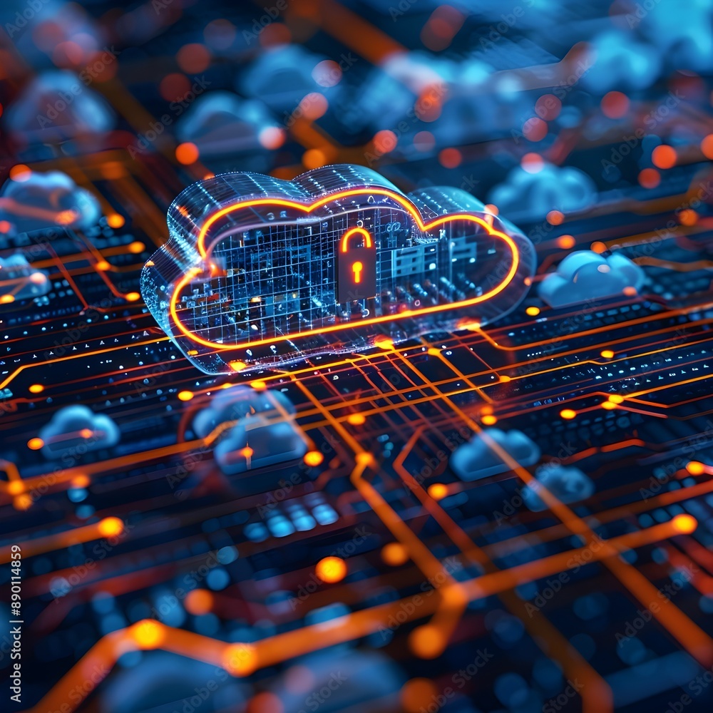 Secure Cloud Computing Interface with Encrypted Data Streams and Lock Icons Secure Cloud Computing Interface with Encrypted Data Streams and Lock Icons