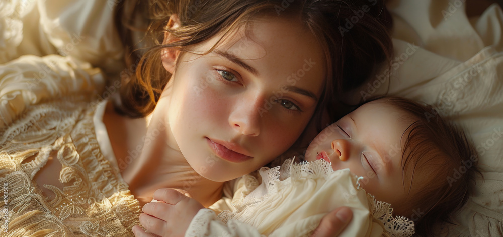 A mother hugging her newborn baby. A mother hugging her newborn baby.