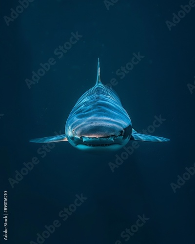 A blue shark facing the camera.