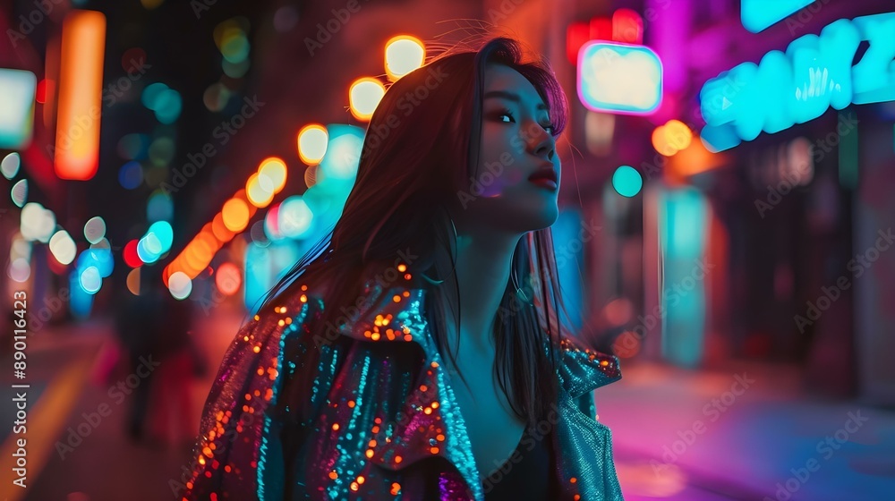 Stylish woman wearing jacket with shining sequins Stylish woman wearing jacket with shining sequins