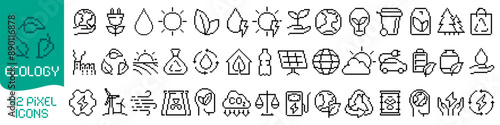 Ecology icon. Ecology icon set. Pixel style.