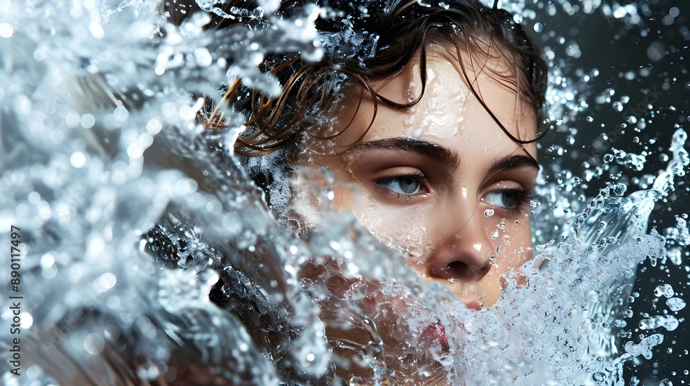 Fototapeta premium Woman model with water splashes