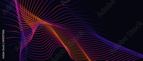 Music Equalizer Line. Vector Illustration of Wave Line Swirl for Advertising, Web, Social Media, Posters, Banners, and Covers. Background for Energy, Electric, Technology, Digital, 5G, Science.