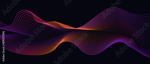 Music Equalizer Line. Vector Illustration of Wave Line Swirl for Advertising, Web, Social Media, Posters, Banners, and Covers. Background for Energy, Electric, Technology, Digital, 5G, Science.
