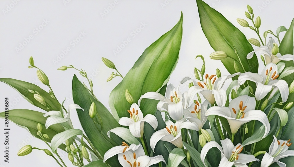 Obraz premium Watercolor banner with spring lilies of the valley branches