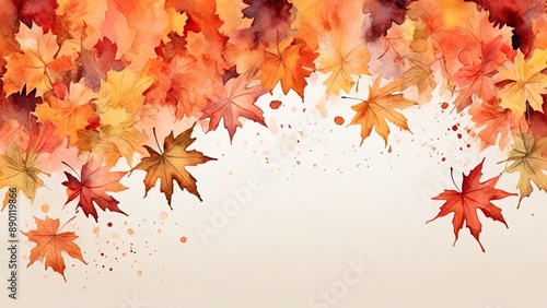 Header, banner, web, wall decoration, cards for abstract art autumn background with watercolor maple leaves. Watercolor hand-painted natural art perfect for design decorative in the autumn festival.