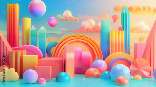 Colorful illustrations with modern elements, 3D render background