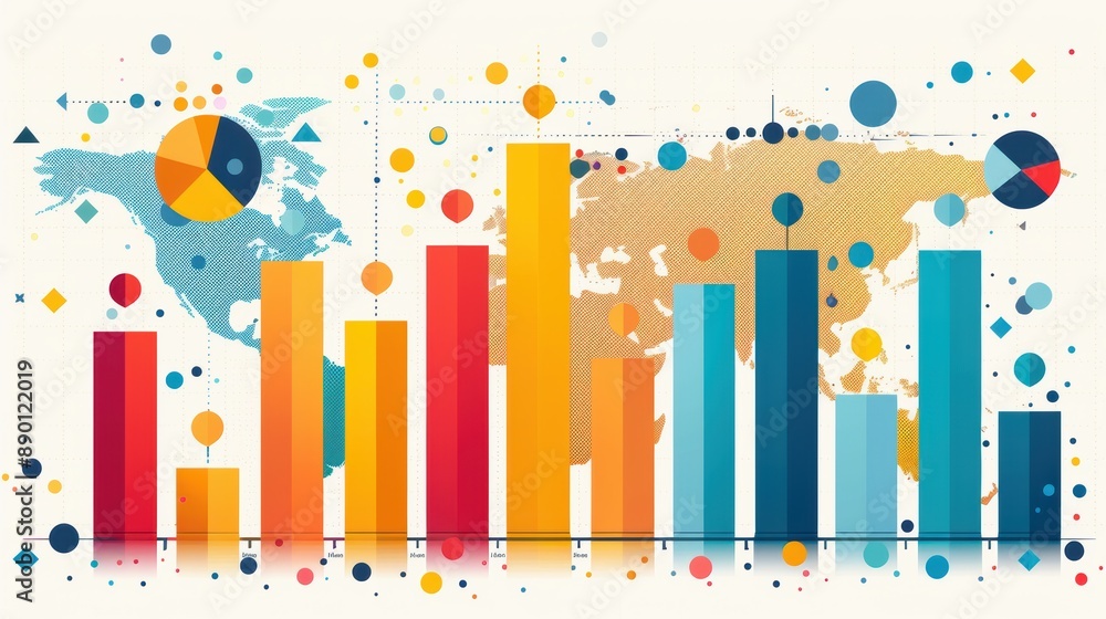 Obraz premium A bar graph with different colors representing market share and growth. 