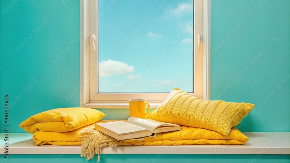 Cozy room with books. Reading and heat concept Cozy room with books. Reading and heat concept
