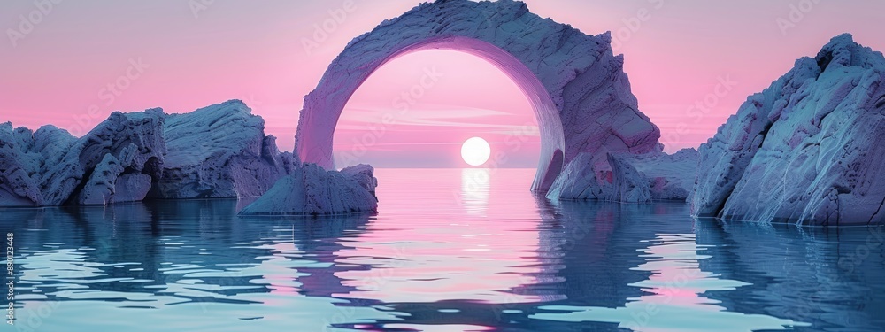 Magical Sunset Through Rock Arch on Ocean Magical Sunset Through Rock Arch on Ocean