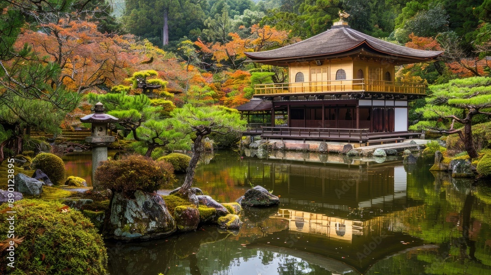 Traditional Japanese architecture with a serene garden backdrop Traditional Japanese architecture with a serene garden backdrop