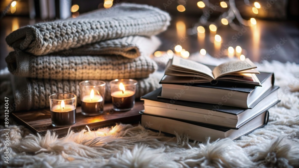 Stack of books. The concept of comfort and warmth Stack of books. The concept of comfort and warmth