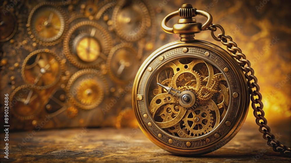 Vintage gold pocket watch with intricate gears and cogs in steampunk ...
