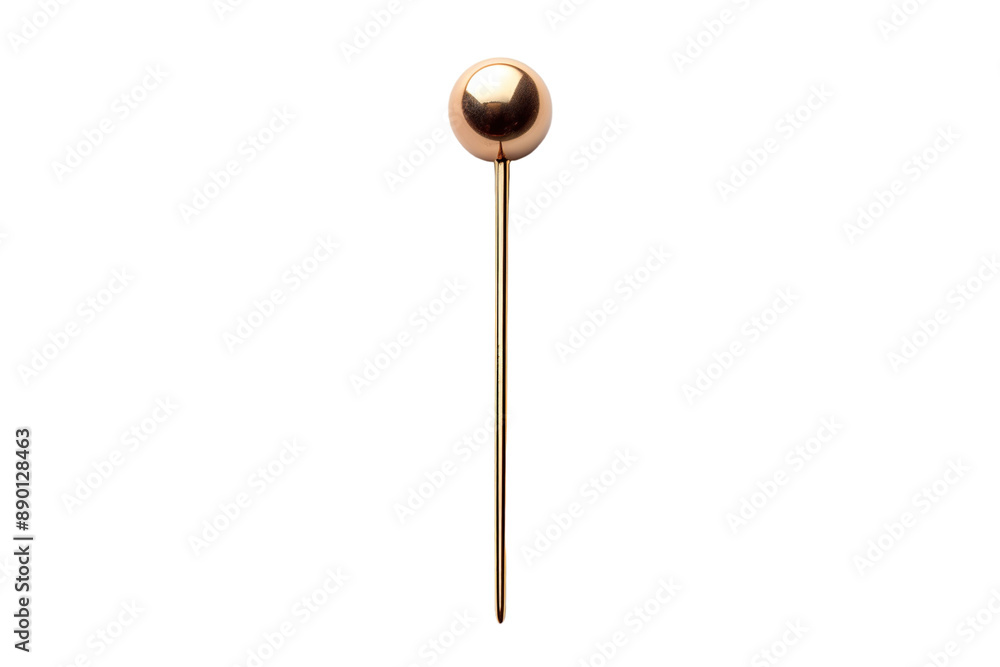 A Single Golden Pin Stands Tall Against a Pure White Background on a Clear PNG or White Background. A Single Golden Pin Stands Tall Against a Pure White Background on a Clear PNG or White Background.