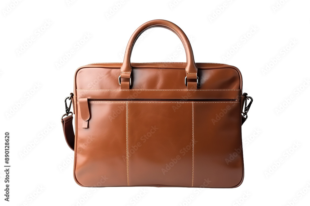 A Classic Brown Leather Briefcase Ready for the Business Day on a Clear PNG or White Background. A Classic Brown Leather Briefcase Ready for the Business Day on a Clear PNG or White Background.