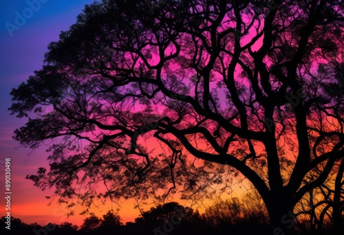 tranquil dark silhouettes trees standing out colorful dusk sky, twilight, serene, shadows, evening, nature, peaceful, outlines, figures, sundown, calm, environment