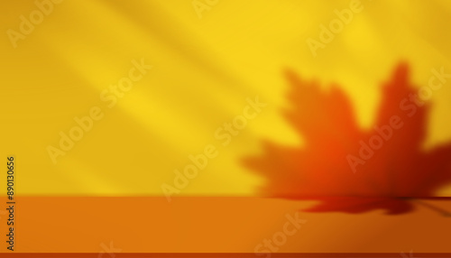 Autumn background,Fall Studio Podium Display with Shadow Leaves on Orange Stand,Backdrop Scene for Thanksgiving Advertising,Vector Template Platform banner for Product Sale,Promotion
