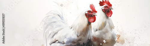 Watercolor white chicken scetch photo