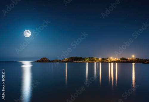 moonlight illuminating serene bay waters night, illuminated, reflection, tranquil, peaceful, picturesque, ocean, surface, beautiful, midnight, nature, landscape