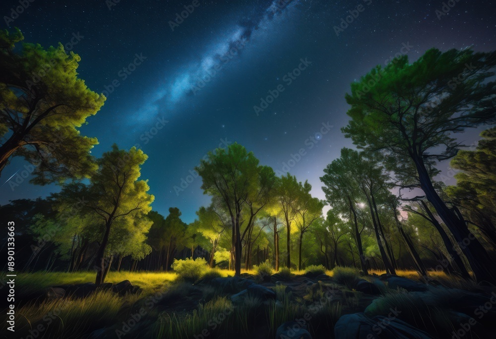 starry meteor shower illuminating peaceful grove, night, stars, sky, celestial, falling, glowing, woods, forest, shining, serene, dark, nature, astronomy starry meteor shower illuminating peaceful grove, night, stars, sky, celestial, falling, glowing, woods, forest, shining, serene, dark, nature, astronomy