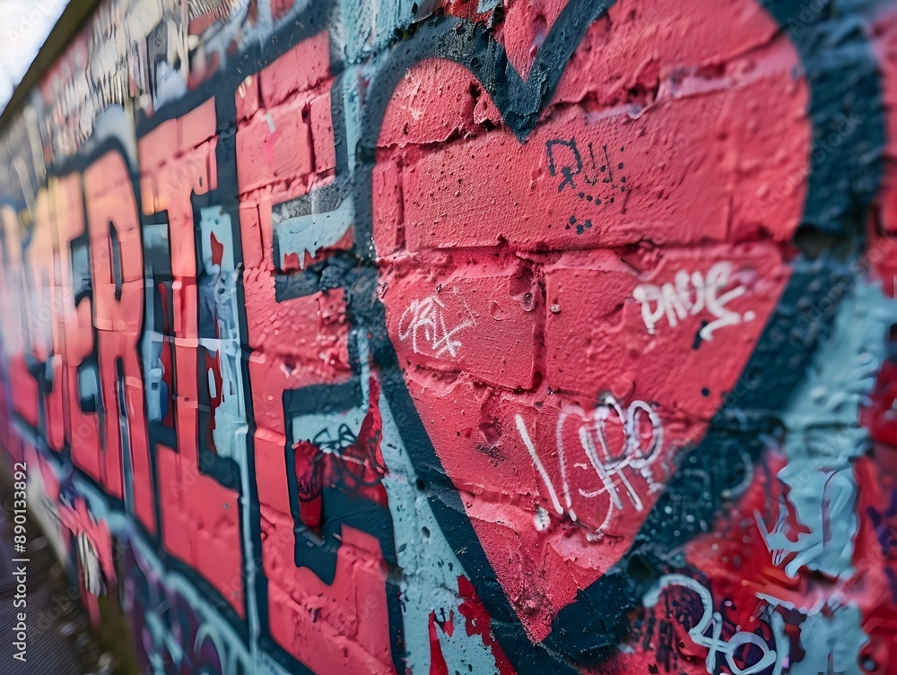 Fototapeta premium Vibrant Graffiti Heart on City Wall Urban Romance Concept