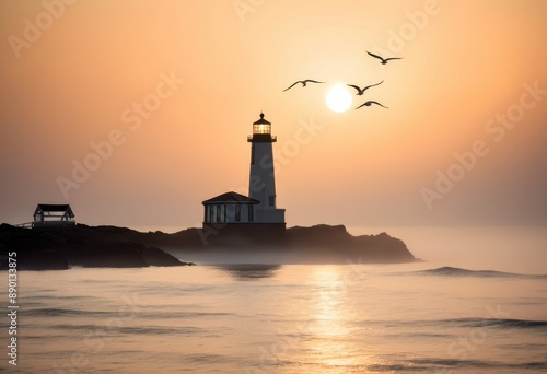 Wallpaper Mural misty marine fog surrounding coastal lighthouse beacon, weather, atmospheric, maritime, tower, ocean, sea, water, visibility, navigation, safety, warning Torontodigital.ca