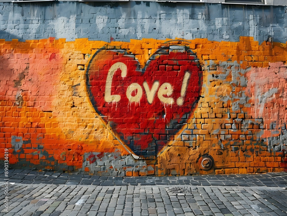Fototapeta premium Love Themed Vibrant Graffiti Heart on City Wall Symbolizing Urban Romance