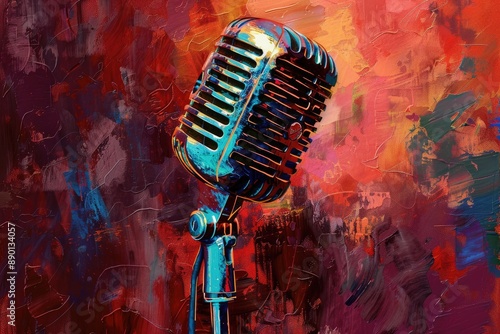 Microphone in vibrant colors with abstract background photo