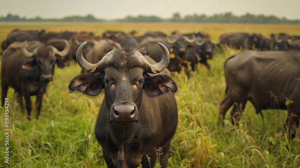 Buffaloes grazing on a farm. Buffaloes grazing on a farm.