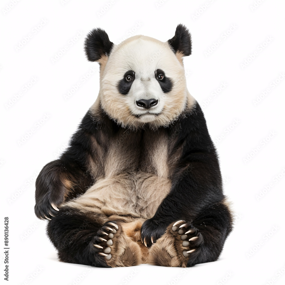 Panda sitting, isolated on white background, closeup portrait. Panda sitting, isolated on white background, closeup portrait.