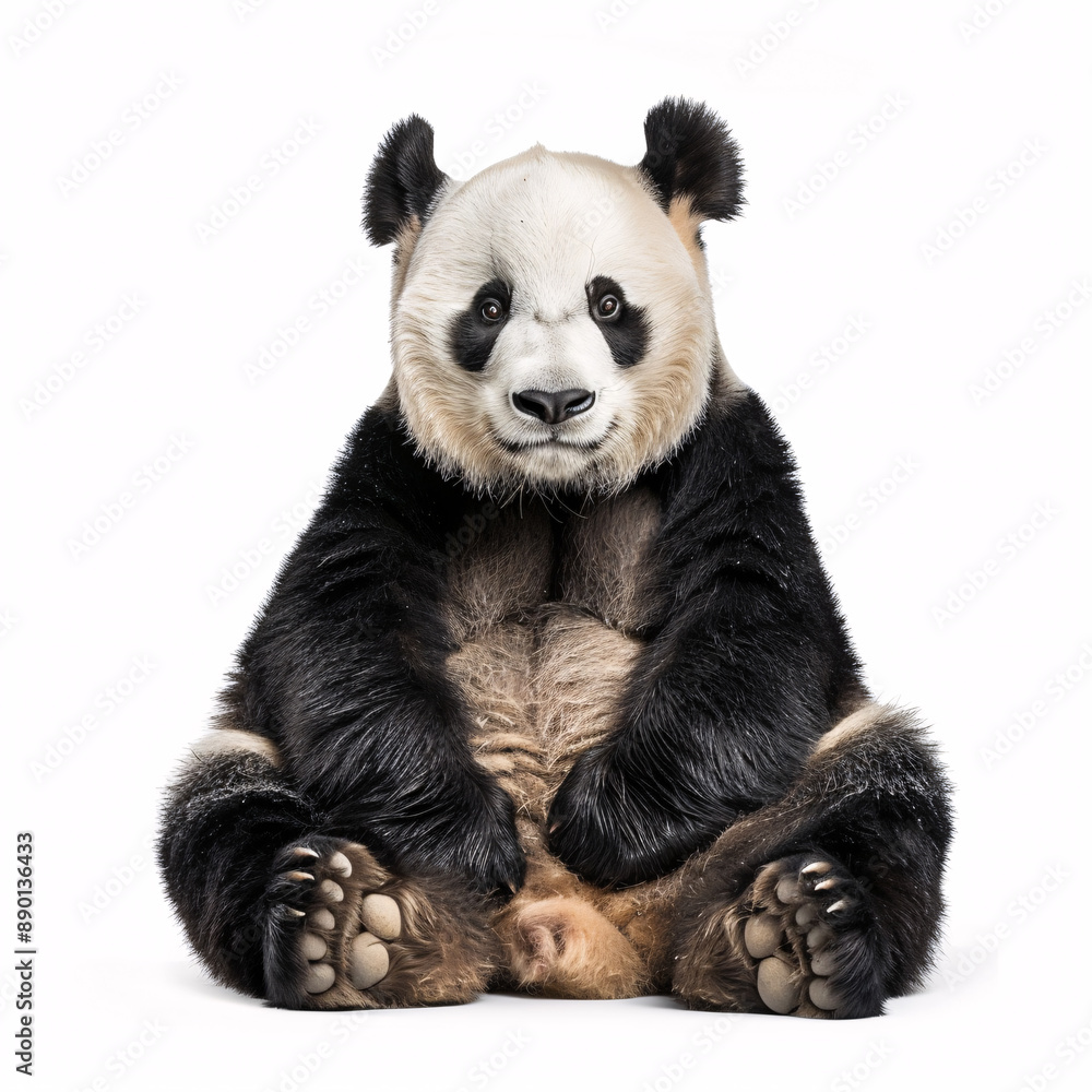 Panda sitting, isolated on white background, closeup portrait. Panda sitting, isolated on white background, closeup portrait.