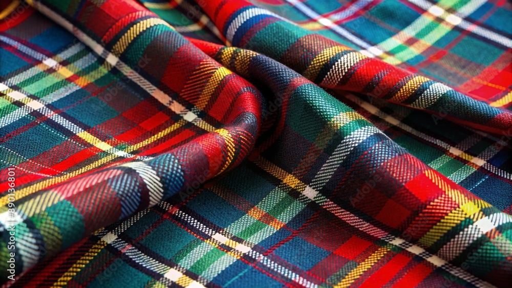 High-definition image of a tartan plaid fabric, capturing the crisp lines and rich colors in a perfectly folded piece. High-definition image of a tartan plaid fabric, capturing the crisp lines and rich colors in a perfectly folded piece.