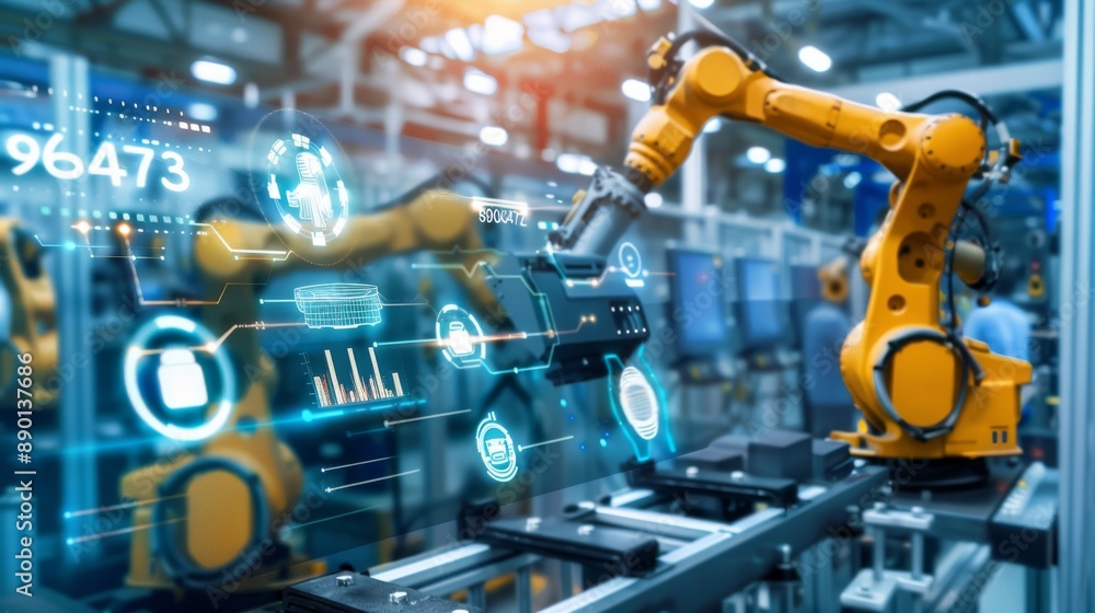 An industrial process controlled by a robot with generative stock An industrial process controlled by a robot with generative stock