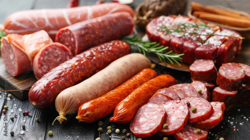 Assortment of Delicious Salami and Sausages Assortment of Delicious Salami and Sausages