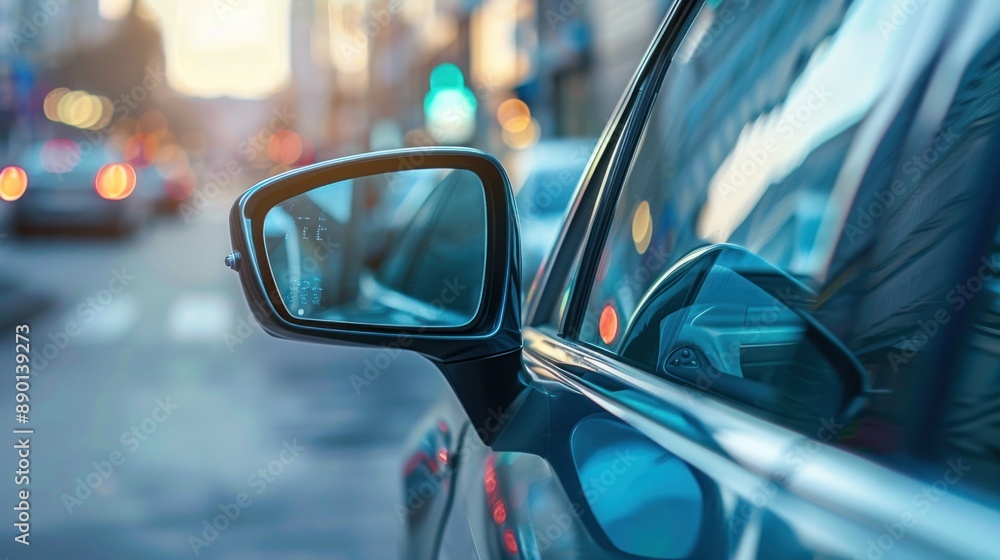 Close-up of a Car's Side Mirror in a City Close-up of a Car's Side Mirror in a City