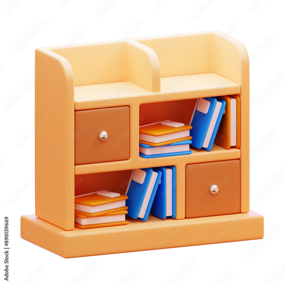 BOOKSHELF 3D ICON ILLUSTRATION